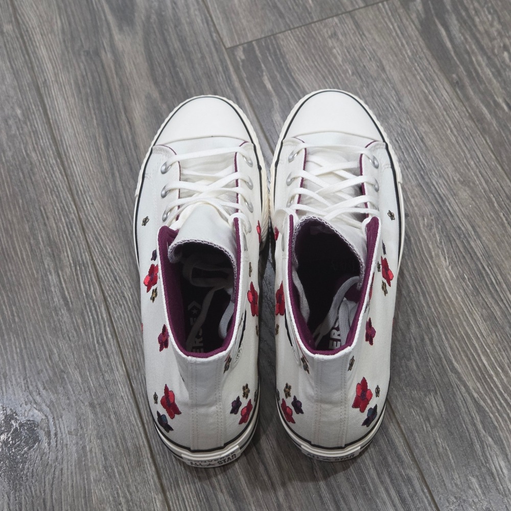 Converse Chuck Taylor Lift Platform Sneakers 10 Embroidered Flowers High Top - Picture 9 of 12